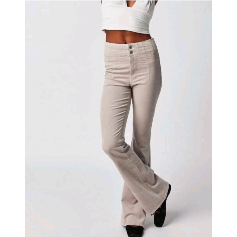 Free People Pants Jayde‎ Women 29 Beige Corduroy Flare High Rise Boho Festival